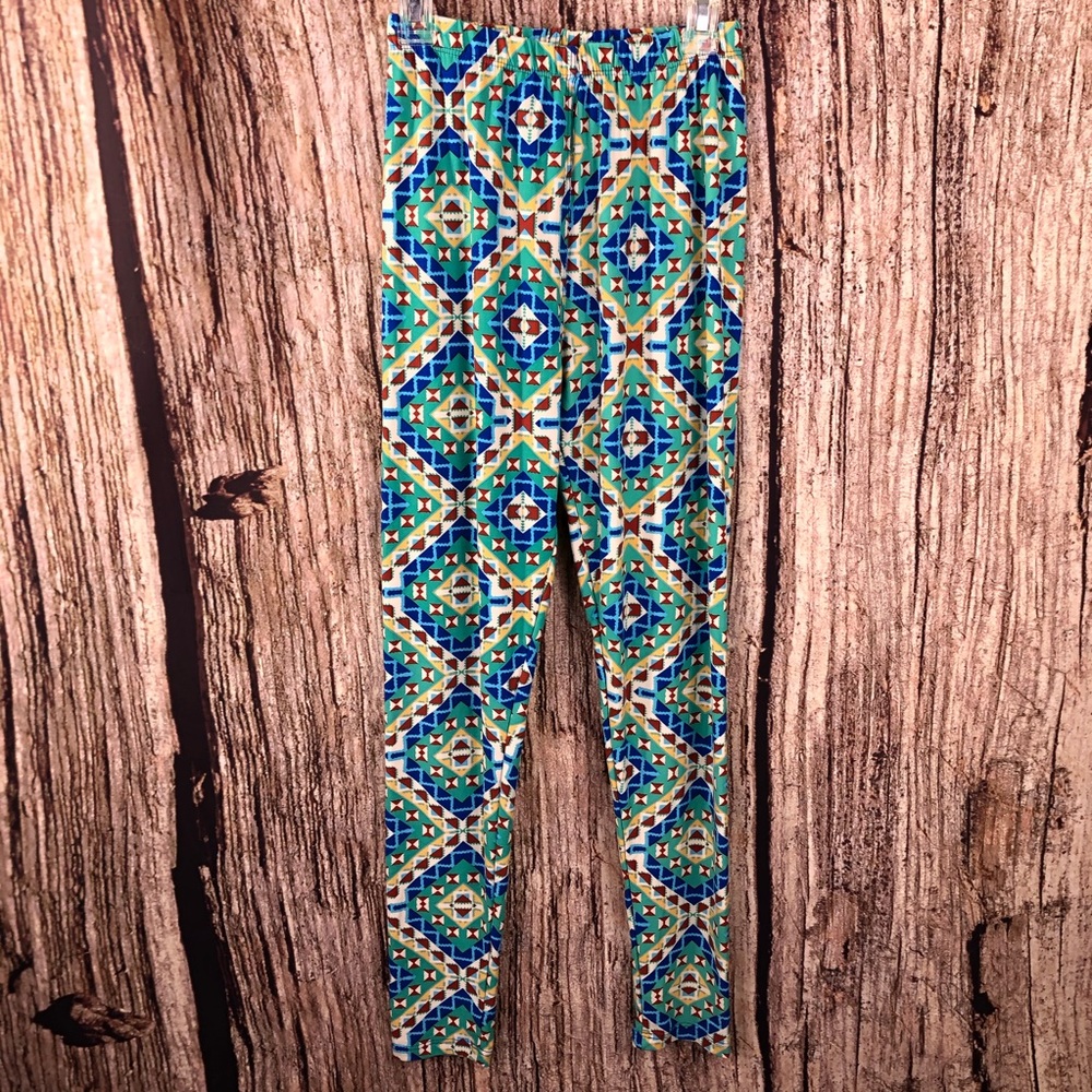 LuLaRoe OS Geometric Leggings Green Blue